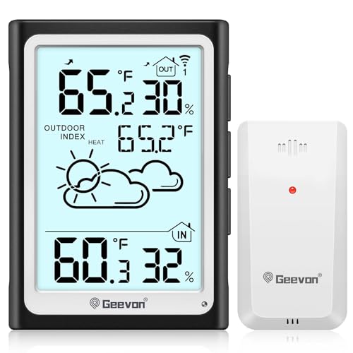 Geevon Large Display Digital Thermometer Hygrometer Indoor Outdoor Wireless