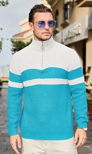 Lexiart Men's Quarter Zip Pullover Sweater Casual Warm Mock Neck Ribbed Knit Slim Fit Sweaters3