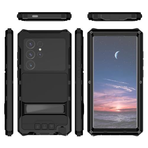 Coque Samsung S25 Ultra antichoc en métal noir avec support arrière rigide