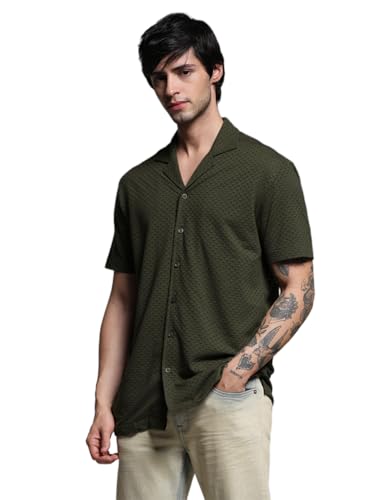 Image of Jack & Jones Men Cuban Collar Textured Cotton Relaxed Fit Casual Shirt