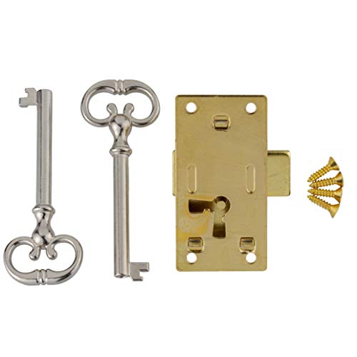 Medium Brass Plated Flush Mount Lock for Cabinet Doors or Dresser Drawers w/Skeleton Key | UA-037-L
