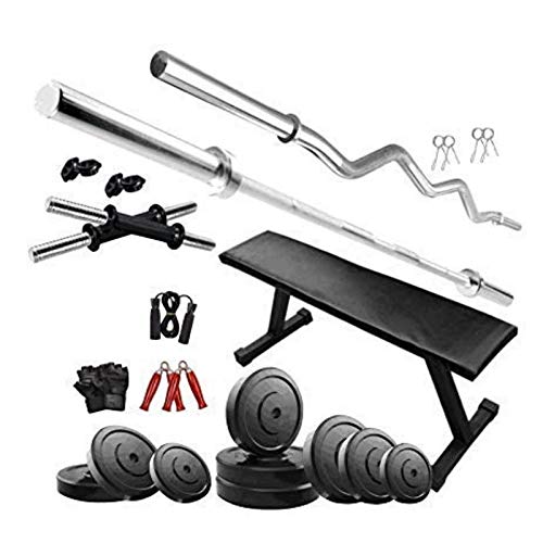 HASHTAG FITNESS TUFF-Stuff 40 kg Home Gym Set with Flat Bench