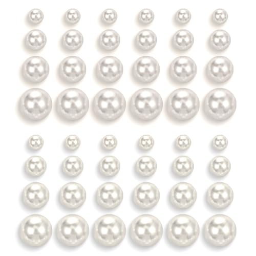 Lot de 24 paires de boucles d'oreilles à tige en perles synthétiques pour femme, 4 tailles mixtes, Mixed Size, Plastique, Pas de gemme