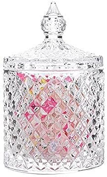 Home Basic Food Storage Organization Set-Crystal Diamond Faceted Jar With Crystal Lid,Suitable as A Candy Dish,Cookie Tin,Biscuit Barrel,Decorative Candy Jar