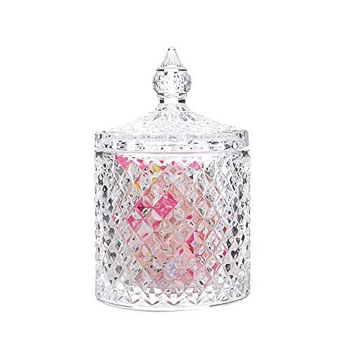 Rainie Love Home Basic Food Storage Organization Set-Crystal Diamond Faceted Jar With Crystal Lid,Suitable as A Candy Dish,Cookie Tin,Biscuit Barrel,Decorative Candy Jar