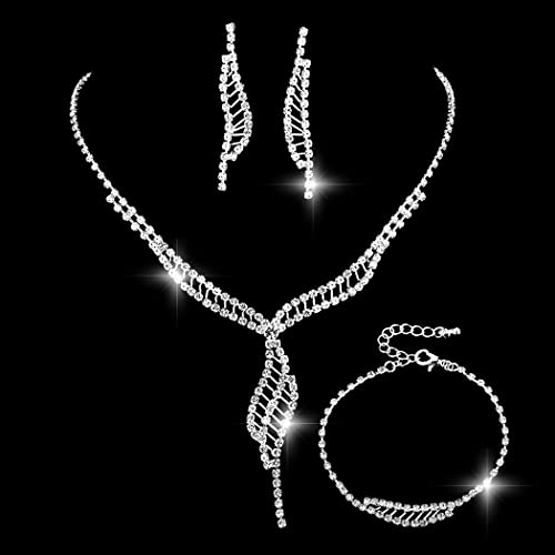 Ushiny Nupcial Boda Joyería Conjunto Plata Brillante Diamante de imitación Collar Pulsera Pendientes Conjunto apto para vestido de novia para mujeres y niñas (XT-073) Cover