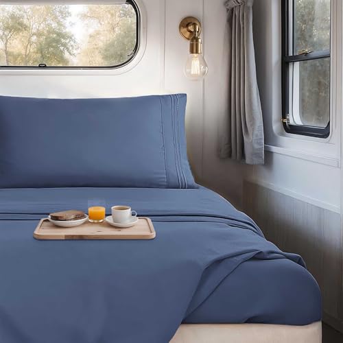 Nestl Navy Blue Short Queen Sheets for RV, Hotel Luxury RV Queen Sheets Set, 4 Piece Fitted Bed Sheet Set and Pillowcases, Super Soft, Wrinkle-Free, and Breathable Camper Bedding