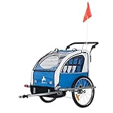 Aosom Elite 360 Swivel Double Child Two-Wheel Bicycle Cargo Trailer with 2 Security Harnesses, Blue