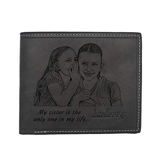 Portefeuille Photo sculpté personnalisé, Portefeuille Photo personnalisé pour Homme, Mari, père, Fils, Cadeaux de Noël (Noir)