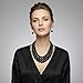 BA UNIQUE FASHION Simulated Pearl Necklace and Earring Set for Women, Multi Strand Beaded Necklace with Drop Earrings, Adjustable Stainless Steel Chain, Statement Jewelry Set (Black)
