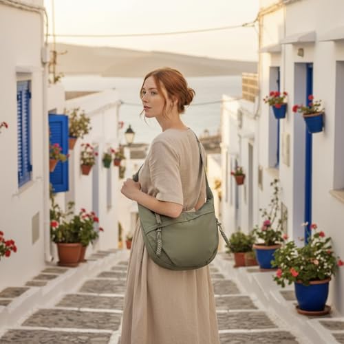 Image of GLOSSY Nylon Crescent Crossbody Sling Bag For Women and Girls, 3 Zippers, Lightweight, Travel and Casual use