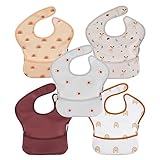 Soarwg Kids Baby Bibs, 5 Pack Waterproof Bibs for Boy and Girl, Essential Must Have for Babies Eating and Feeding, Travel-Friendly Adjustable