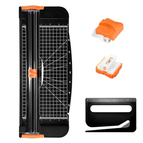 HLCORD 3-Piece Set with 12-inch A4 Paper Cutter with Automatic Safety Guard and Side Ruler, Suitable for Cutting Craft Paper, Gift Cards, Coupons, Labels, Card Stock, Photos(Black)
