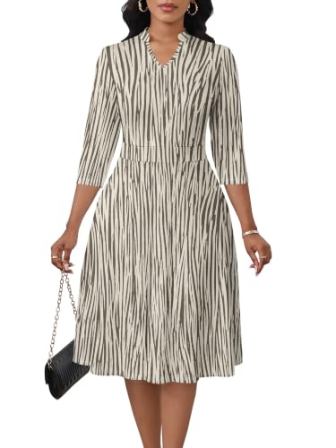 Image of PinkPatty Women's Casual A-line Midi Dresses 3 /4 Sleeve V Neck Fit and Flare Dress with Pockets