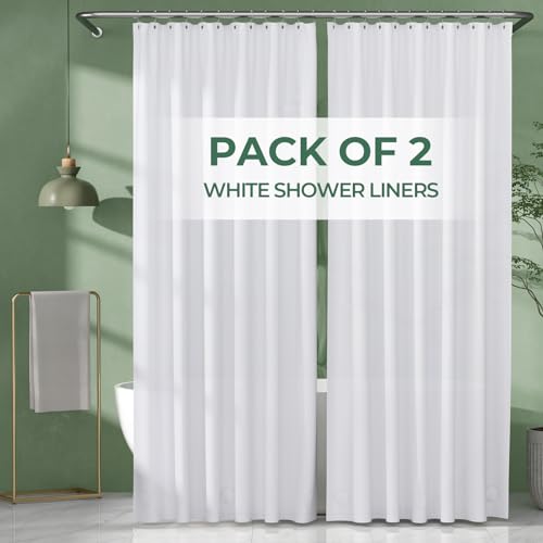 Image of AmazerBath Shower Curtain Liner 2 Pack, 72 x 96 Inches Extra Long PEVA Plastic Shower Liner with Heavy Duty Stones and 12 Rustproof Metal Grommet, Lightweight Waterproof Shower Curtain - White