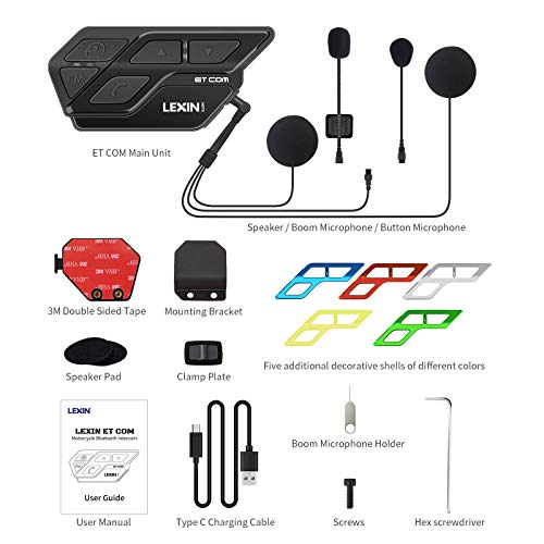 LEXIN 2 peças ET-COM Fone de ouvido Bluetooth para capacete de motocicleta, sistemas de comunicação