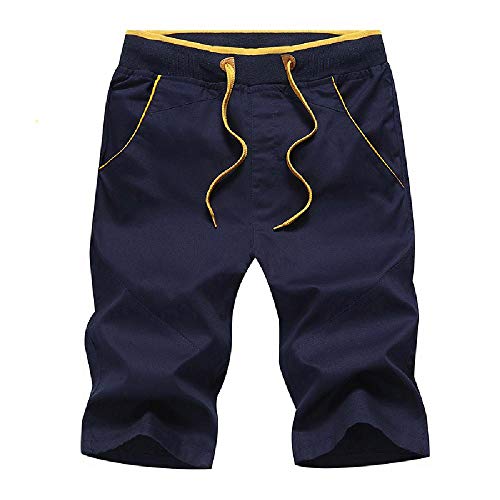 Pantalones Cortos de Verano 2020 para Hombre Pantalones Casuales de algodón Puro Pantalones Cortos con Cordones Ajustados