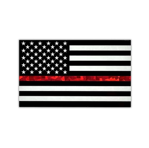 Image of Elektroplate Firefighter Thin Red Line USA Flag Reflective Decal (3.8 inch x 2.3 inch) | Premium Auto-Grade All Weather Sticker for Car, Water Bottle, Laptop, Tablet, Cooler, Phone & More | Made in USA