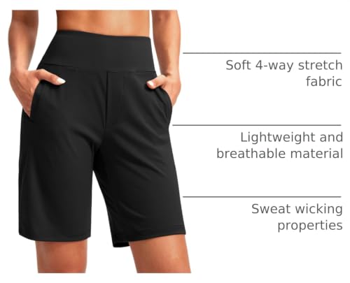 Image of SANTINY Women's 9 inch High Waisted Bermuda Shorts with 4 Pockets Knee Length Long Shorts for Women Workout Athletic Casual