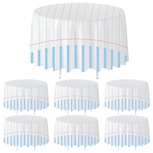 Image of Ganeen 6 Pcs 84 Inch Notebook Plastic Tablecloths Preschool Classroom Party Decoration Round Disposable Table Covers for Back to School Kindergarten Classroom Party Decoration