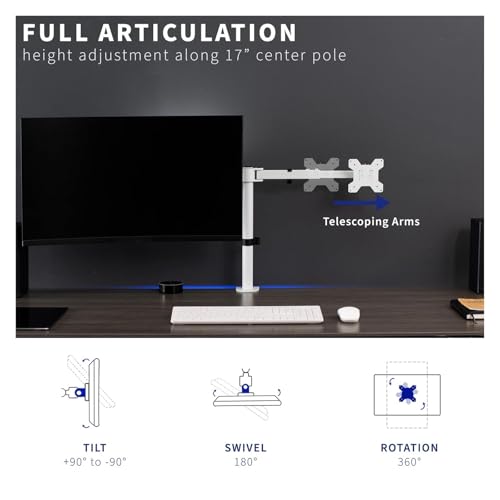 Soporte de monitor doble blanco regulable en altura para pantallas pesadas 2