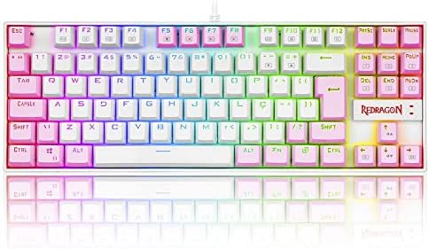 TECLADO MECANICO GAMER RGB REDRAGON KUMARA BRANCO E ROSA COM SWIT...
