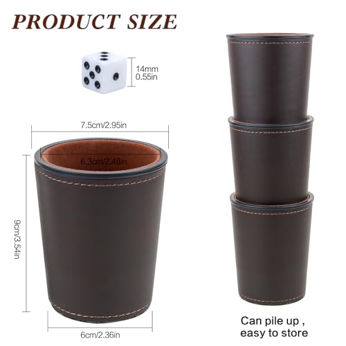 image for RERIVER Felt-Lined PU Leather Dice Cup Set, 6 Quiet Dice Shaker Cups w