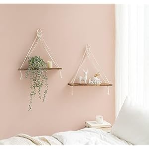 Mkono Macrame Hanging Shelves Boho Wall Decor Set of 2 Rustic Wood Floating Storage Shelf for Bedroom Bathroom Living Room Nursery Dorm Room, Display Shelving for Hanging Plants Photos Mkono Macrame Hanging Shelves Boho Wall Decor Set of 2 Rustic Wood Floating Storage Shelf for Bedroom Bathroom Living Room Nursery Dorm Room Display Shelving for Hanging Plants Photos
