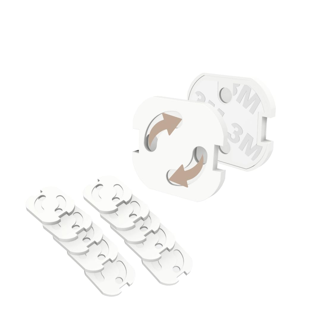10 x Steckdosensicherung Steckdosenschutz selbstklebend in Weiß extra starker Halt Kindersicherung für Schuko Deutschland Österreich Drehmechanik von GADGETTO