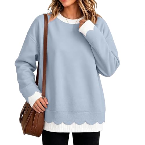 Scalloped Layered Sweatshirt for Women 2 in 1 Crewneck Long Sleeve Shirts - image 1