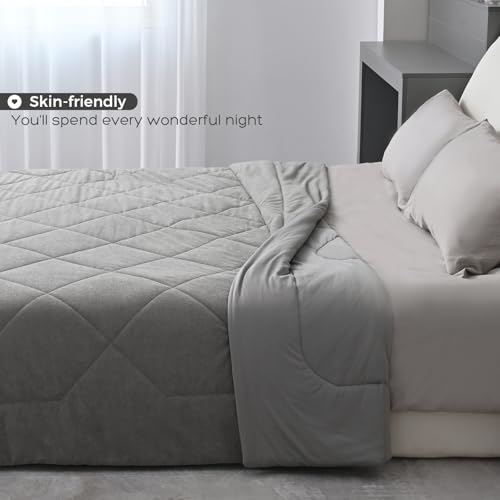 Texture & Looms Alpaca Velvet King Size Comforter, Reversible Grey Comforter For All Seasons, Unique Row Seam Design Quilt thumb #2