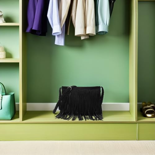 Image of Fringe Crossbody Handbag: Black Fringe Purse Crossbody Bag For Women Summer