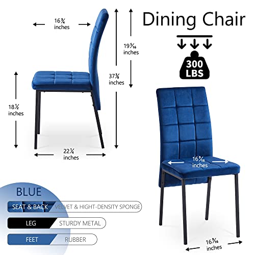 NORDICANA Black Metal Legs Navy Blue Upholstered Velvet Dining Chairs Set of 4 Classic Kitchen Featured Dovetail Tufted 