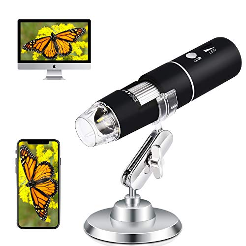 Wireless Digital Microscope Handheld USB Magnification Microscope Camera 50-1000X Zoom 1080P Mini Microscope Portable Pocket Microscope 8 Lights for Android Phone Table Windows Mac (Black)