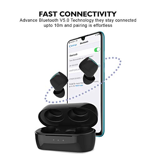 Image of UNIGEN UNIPODS Mini in-Ear Compact True Wireless Earbuds, in-Built Mic with Voice Assistant, Touch Controls,12Hr Playtime with Charging Case (Black) (UNIPODS Mini BK New)