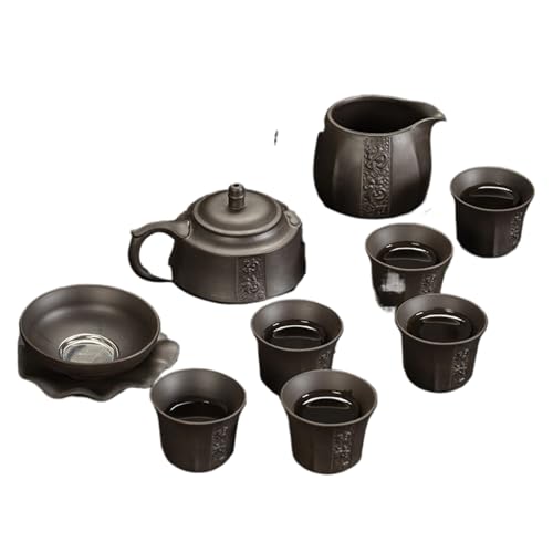 Juego de té de arcilla Zisha con detalles en oro hecho a mano
