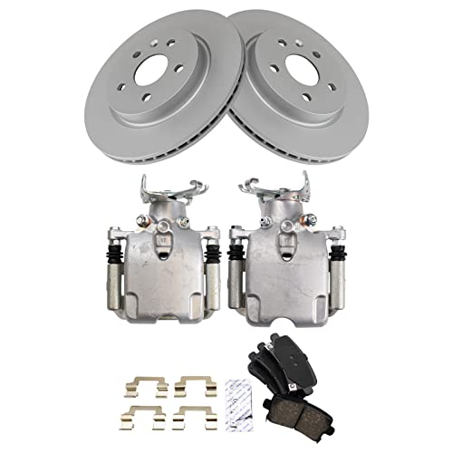 Image of TRQ Rear Brake Pad and Rotor Set Ceramic Vented Coated Rotors Calipers