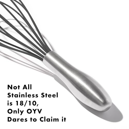 Image of OYV 10-Inch Black Silicone Whisk, Heat Resistant 480F Kitchen Whisk with Stainless Steel Ergonomic Handle, Non-Scratch for Nonstick Cookware, Dishwasher Safe, Perfect for Blending, Cooking & Beating