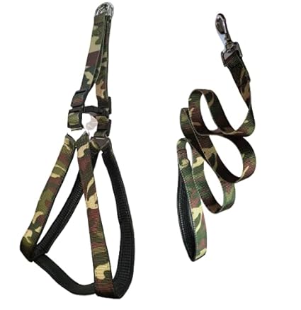RvPaws Army Print Dog Harness & Leash with Sponge Padding(Chest Size Adjustable :1 inch) (Medium)