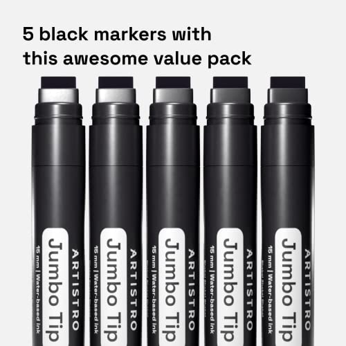 Artistro 5 Jumbo Black Markers, 15Mm Jumbo Felt Tip, Acrylic Paint Markers For Rock Painting, Stone, Ceramic, Glass, Wood, Canvas #TOP4