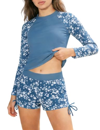 Image of Girls Rash Guard Swimsuits 2 Pieces Long Sleeve Bathing Suits Printed Girls' Swimwear for 6-14Years