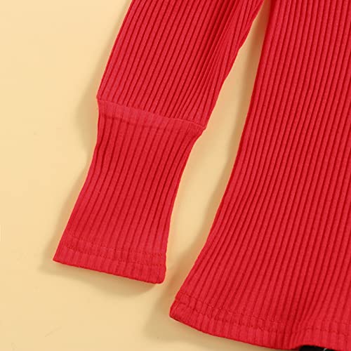 Hnyenmcko Toddler Baby Girl Clothes Set Long Sleeve Turtleneck Ribbed Knit Sweater Tops Pleated Skirt Spring Fall Skirt Set 2Pcs (Red, 4-5T) #TOP3