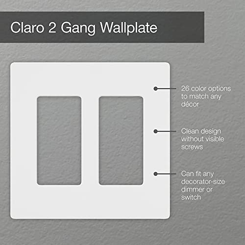 Image of Lutron Claro Light Switch Cover Plate, 2 Gang Wallplate, for Decorator Light Switches, Rocker Light Switch Cover, Outlet Cover, Screwless Switch Plate Cover, Gloss, CW-2-AL, Almond