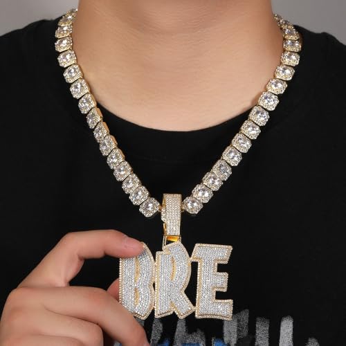 Custom Chain for Men Iced Out Pendant Custom Name Necklace Personalized Letter Necklace with Rope Chain Name Plate Necklaces Hip Hop Necklaces Birthday Gift for Women Men2