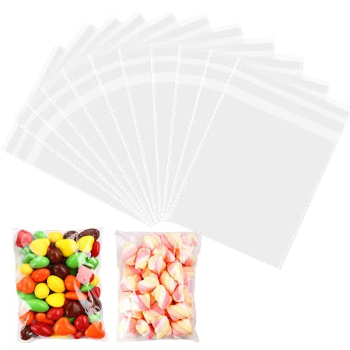 AMZJIMTOP Cellophane Bags Pack of 100 (4 x 6 Inches) - Small Cellophane Sweets Cookies Bags Self Seal Clear Adhesive Plastic Bags for Cookies Sweets Gifts Jewellery Soap Chocolates