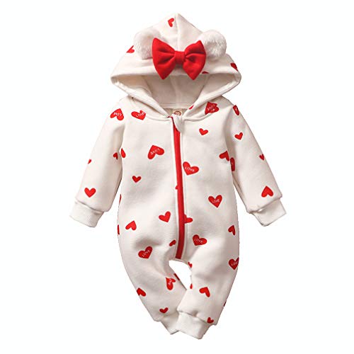 Image of Kislio Newborn Baby Girl Snowsuit Heart Jumpsuit One Piece Hooded Outwear Warmer Romper