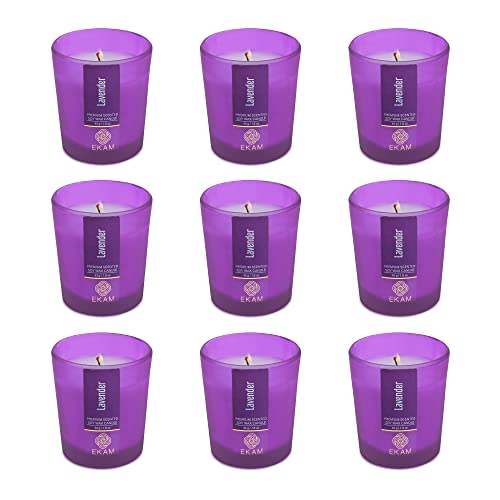 Image of EKAM Lavendar Votive Soy Wax Scented Candle, 40 Grams, 10 Hours Burn Time| Long Lasting Premium Candles | Ideal for Home Decor | Gifting & Aromatherapy (Pack of 9)