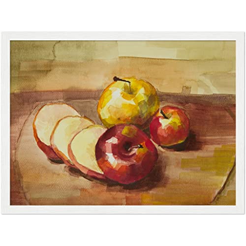 Art mural pommes pour cuisine - Impression encadrée blanc 30x40 cm