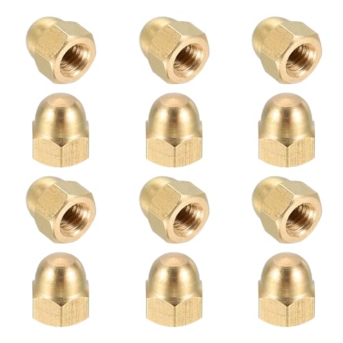 MECCANIXITY Acorn Hex Cap Nuts, M5x0.8mm Brass Dome Head Hex Decorative Cap Nuts for Screws Bolts Industrial Mechanical Electrical Equipment Repair Hardware(Gold Tone, Pack of 12)