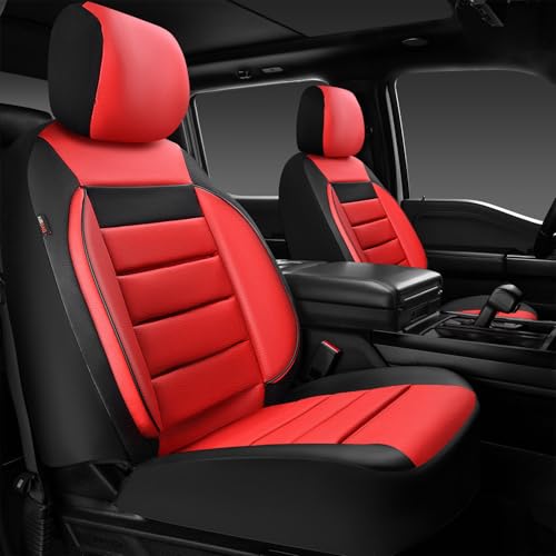 Image of CAR PASS Leather Car Seat Covers Front Seats Only, Universal Fit Automotive Interior Waterproof 3D Foam Back Support Car Seat Covers for Trucks Vans and SUVs Airbag Compatible 2 Pieces （Black Red